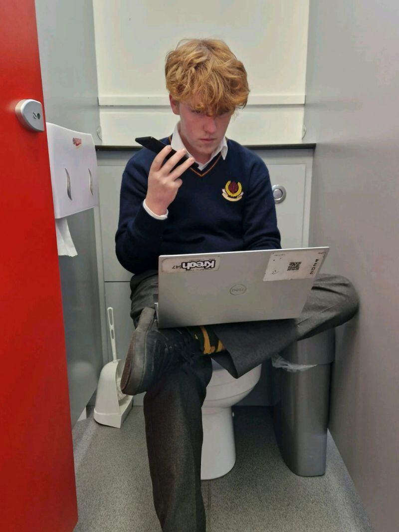 Source founder Liam Fuller taking a business meeting call during the school day, while running a business around Shopify plug-in CartShare