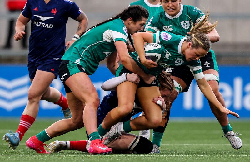 Ireland's Aoibheann Reilly against France. Photograph: Ben Brady/Inpho