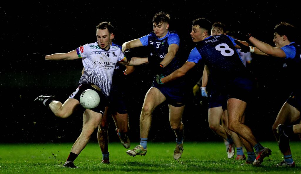 UL Wolves’ Ciaran Downes shoots on goal. Photograph: Ryan Byrne/Inpho