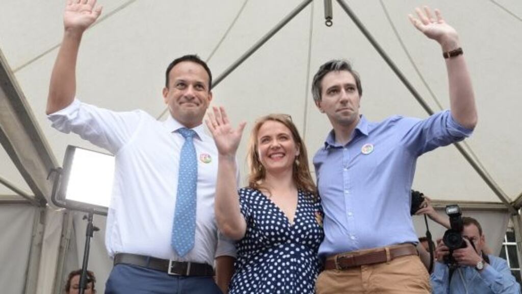 Former senator Catherine Noone pictured with Leo Varadkar and Simon Harris. Photograph: Dara Mac Donaill/The Irish Times