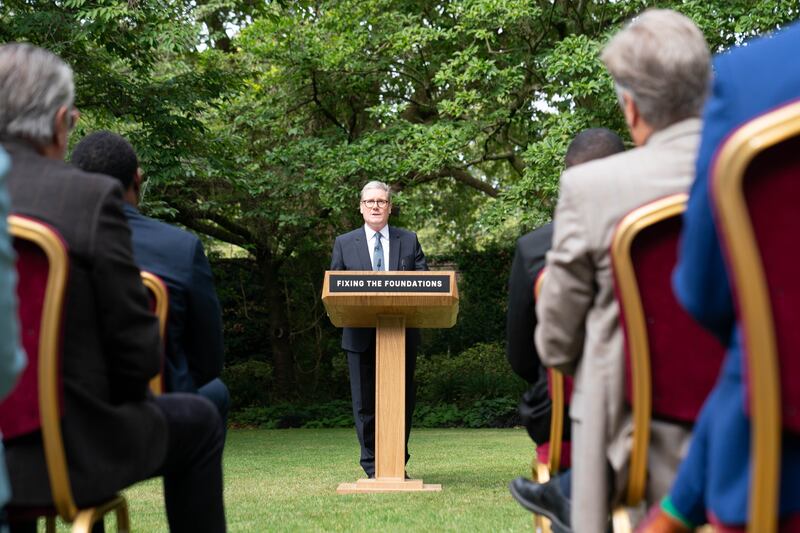 Keir Starmer during his Rose Garden speech in Downing Street last August. Photograph: Stefan Rousseau/PA Wire