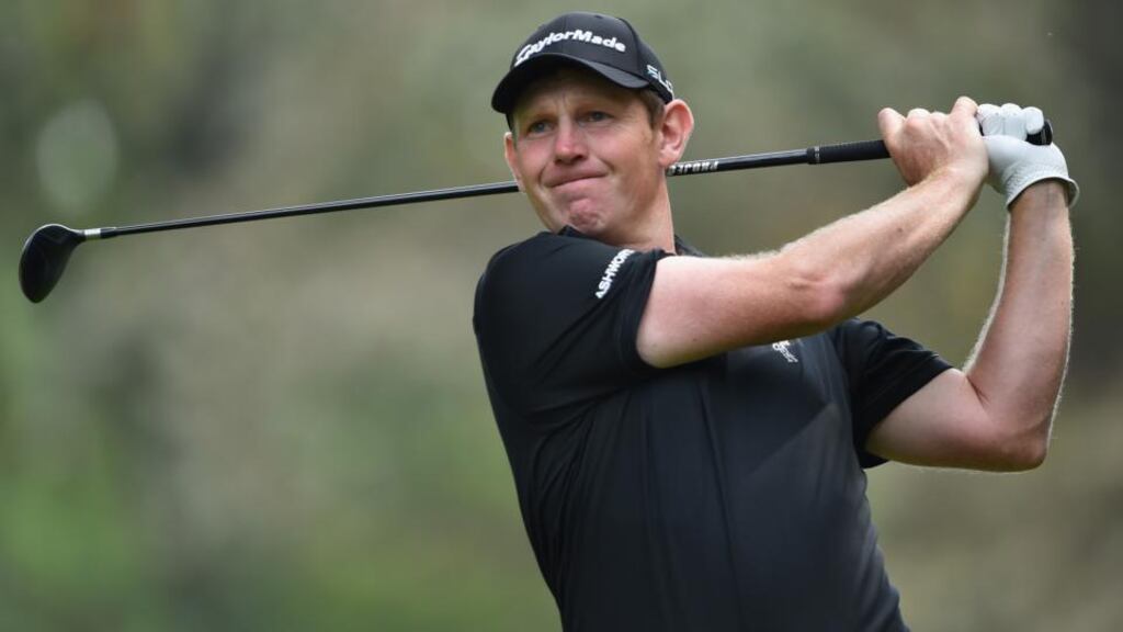 Stephen Gallacher of Scotland drives during the final round of the Italian Open Damiani at Circolo Golf Torino. Photograph: Stuart Franklin/Getty Images