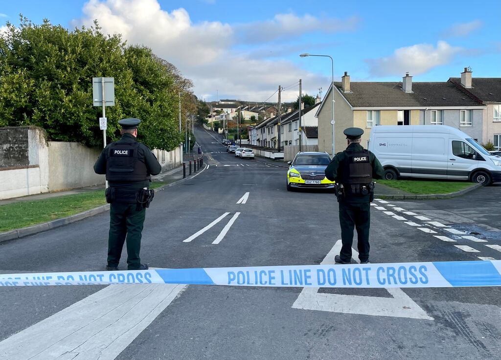 Officers from the PSNI at the scene following the attempted murder of two officers in Strabane last week. Photograph: David Young/PA Wire