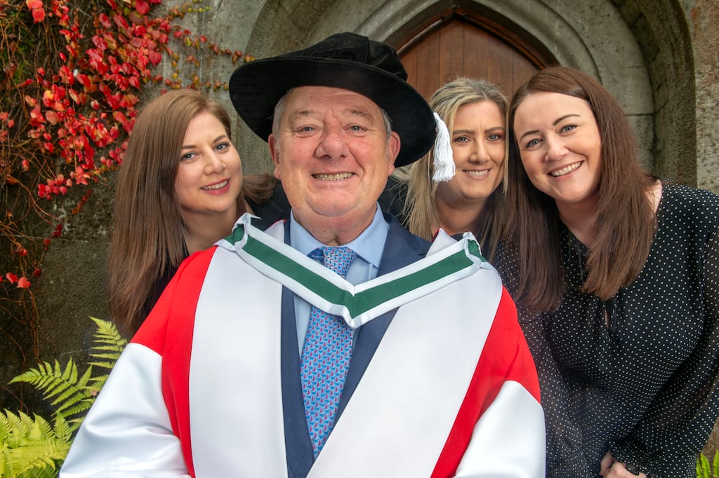 John Creedon with his daughters Nanci, Katie and Meg at Monday's degree conferral. Photograph: Michael Mac Sweeney/Provision