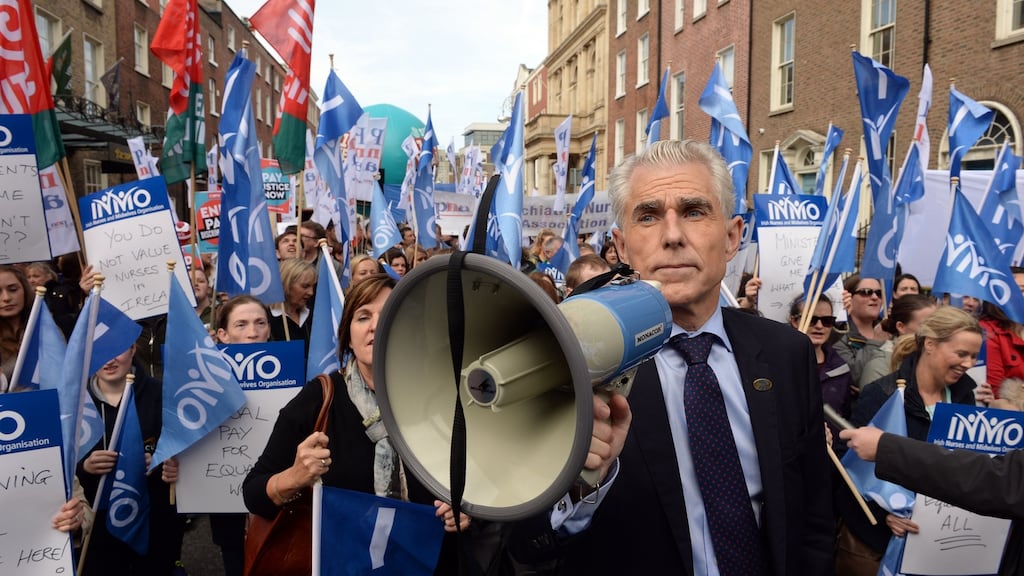 General secretary of the Irish Nurses and Midwives Organisation Liam Doran outside Leinster House. Photograph: Eric Luke