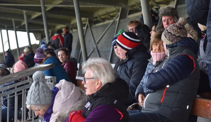 The stand in the Fraher Field 'fills up' with Derry supporters ahead of the game. Photograph: Joe Clarke