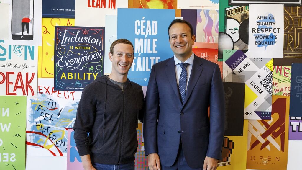 Facebook chief executive Mark Zuckerberg with Taoiseach Leo Varadkar: The Taoiseach was star-struck and raised none of social media’s controversies with him.