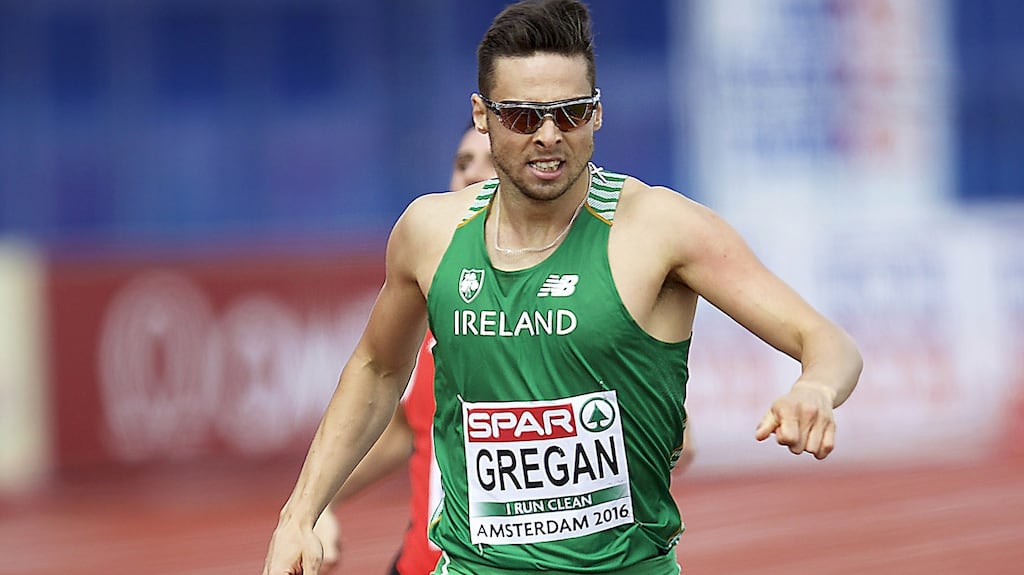 Ireland’s Brian Gregan in action in Amsterdam on Wednesday. Photograph: Karen Delvoije/Inpho