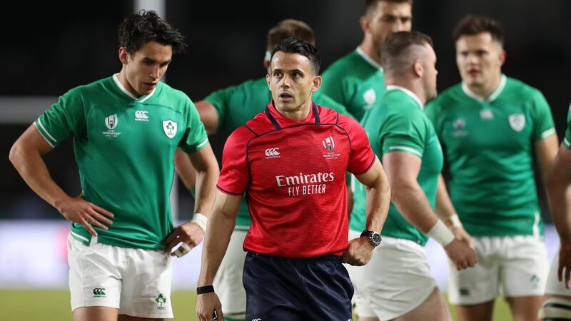 Referee Nic Berry during the Pool A game between Ireland and Samoa. Photograph: Shaun Botterill/Getty Images