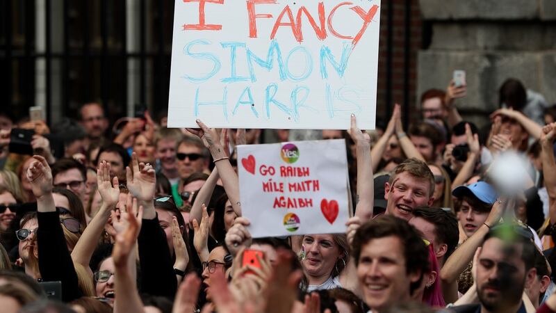 Members of the public gather at Dublin Castle for the results of the referendum on the 8th Amendment. Photograph: Brian Lawless/PA Wire