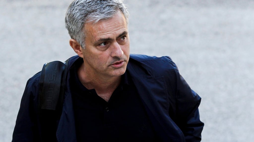 Manchester United head coach Jose Mourinho arrives to the Faculty of Human Kinetics of Lisbon University to give a lecture to a post-graduation class on ‘High Performance Football Coaching’, in Lisbon, Portugal. Photo: Pedro Nunes/EPA