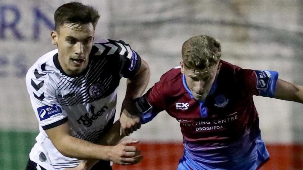 Warren O’Hora (left) in action for Bohemians against Drogheda United in September 2017. Photograph: Tommy Dickson/Inpho
