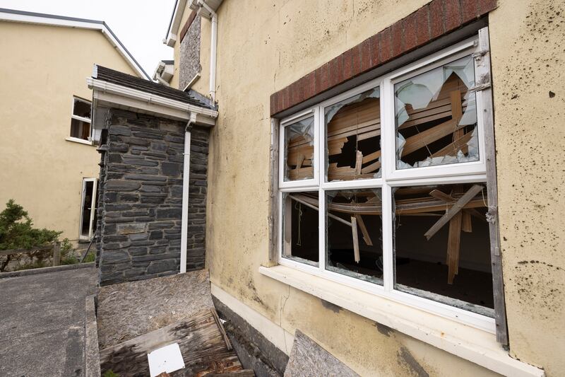 Broken windows and blinds in Radharc An Seascan in Dungloe, Co Donegal. Photograph: Joe Dunne