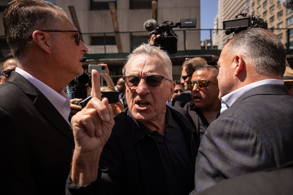Actor Robert De Niro engaging with a supporter of Donald Trump outside Manhattan criminal court this week. Photograph: Yuki Iwamura/Bloomberg