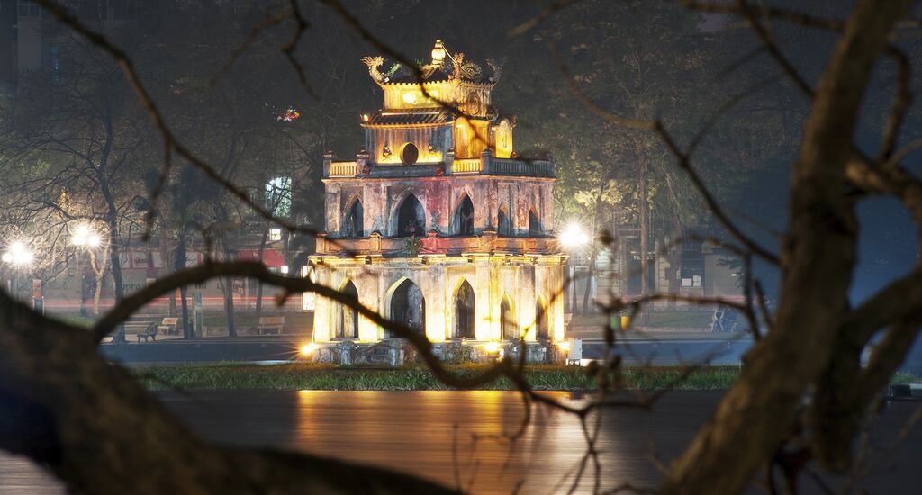 Hanoi, Vietnam. Turtle or Tortoise tower in Hoan Kiem lake