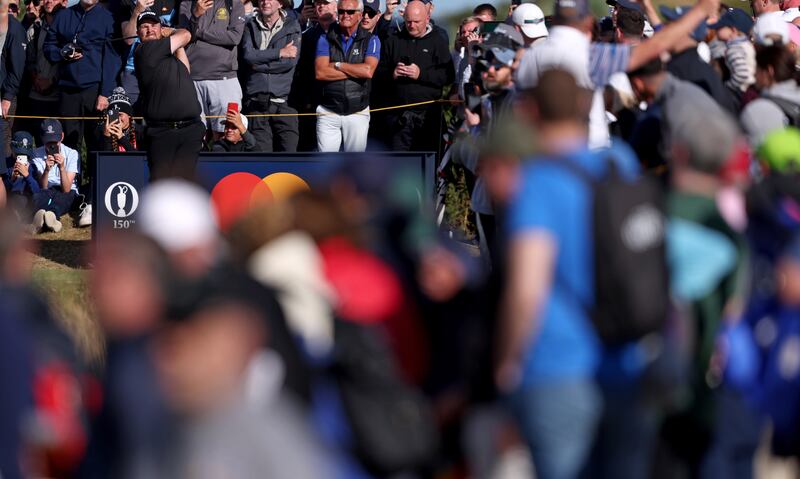 Shane Lowry tees off on the 10th hole during the second round. Photograph: Warren Little/Getty Images