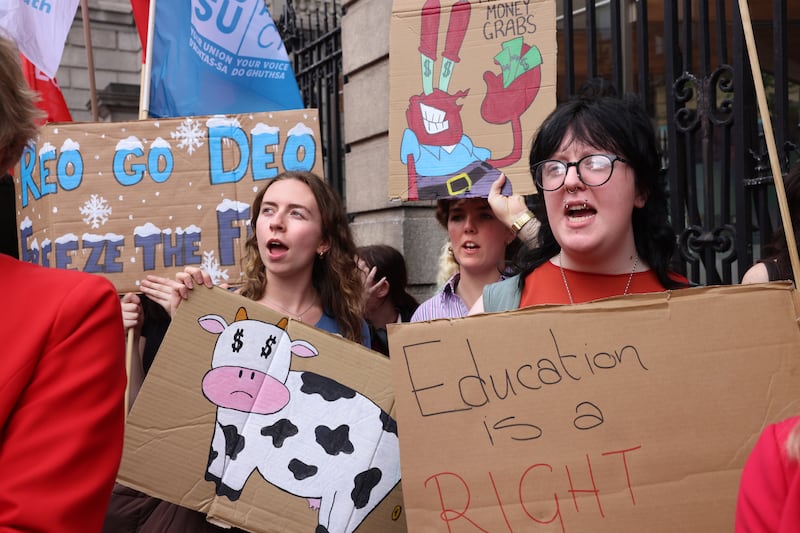 Prostesters at a demonstration, organised by the Labour Party, over an increase in student fees. Photograph: Dara Mac Dónaill/The Irish Times
