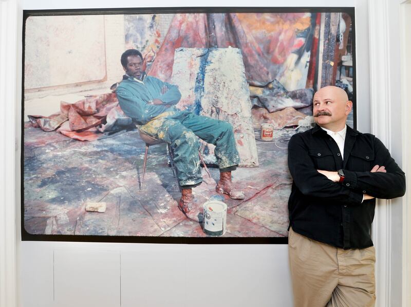 Imma curator Seán Kissane and an exhibit from the Sam Gilliam: Sewing Fields show at the gallery. Photograph: Sasko Lazarov/Photocall Ireland
