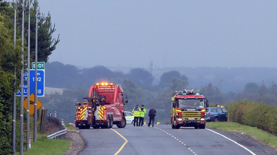 Gardaí and emergency services at the scene of the fatal accident on the M1 in Co Louth. Photograph: Eric Luke / The Irish Times
