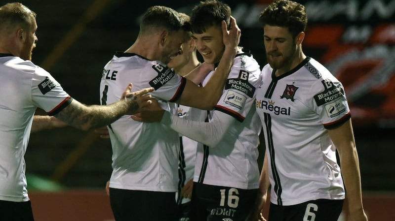 Dundalk’s Steven Bradley after his goal against Bohemians. Photograph: Ciaran Culligan/Inpho