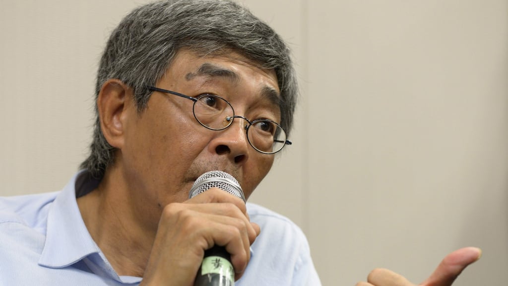 Previously missing Hong Kong bookseller Lam Wing-kee gestures as he holds a press conference with local lawmaker Albert Ho at the Legislative Council in Hong Kong on June 16th, 2016. Photograph: Anthony Wallace/AFP/Getty Images
