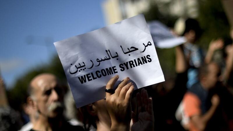 Refugees welcome: a rally in Lisbon on a European Day of Action. Photograph: Patricia de Melo Moreira/AFP/Getty