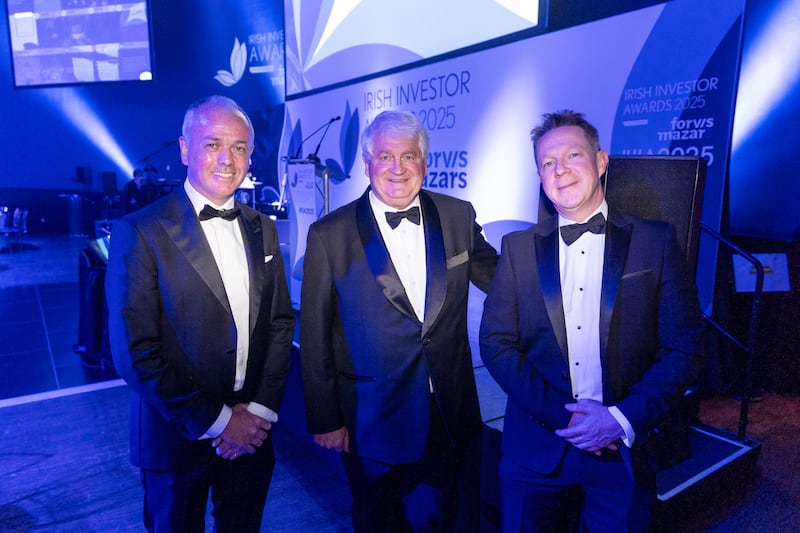 Tom O’Brien, Managing Partner & Head of Financial Advisory, Forvis Mazars in Ireland; Denis O’Brien, Founder of Digicel and Communicorp; and John Bowe, Corporate Finance Partner, Forvis
Mazars in Ireland. Photograph: Corporate Photographers Dublin