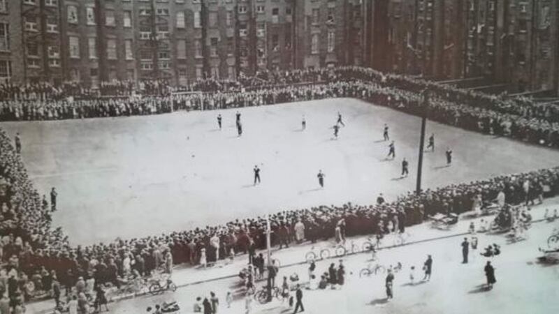 Huge crowds would regularly turn out to watch the seven-a-side tournaments at the Gloucester Diamond with residents watching from the windows. Photograph: North Inner City Folklore Project