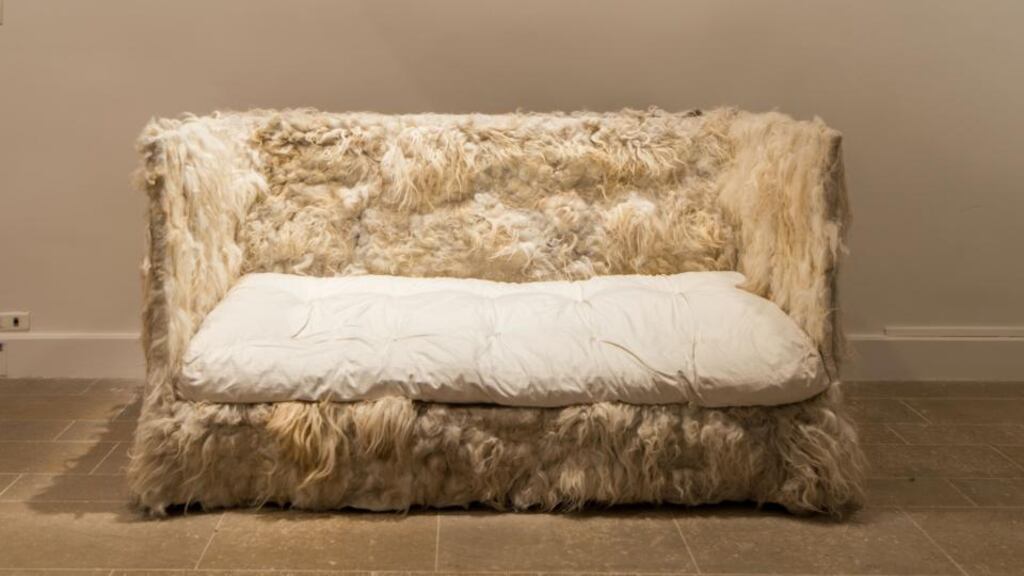 Work from the series Markings: ox mountain sheep wool, Co Sligo, and branding fluid; by Brigitta Varadi and Noel Ruane