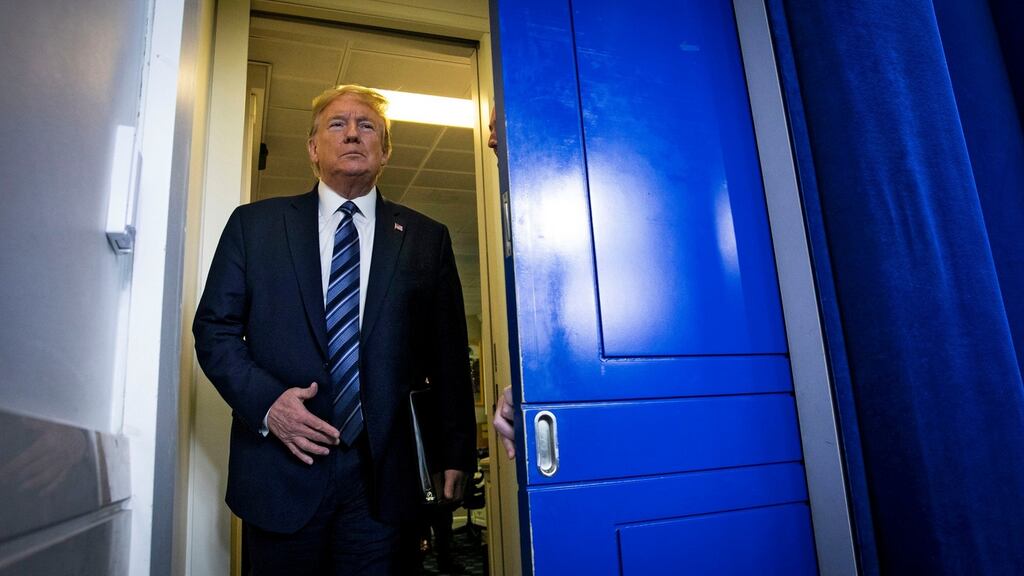 US president Donald Trump on Tuesday. Dr Rick Bright, who led the US vaccine agency, says he was moved from his post after questioning a coronavirus treatment embraced by Trump. Photograph: Doug Mills/New York Times