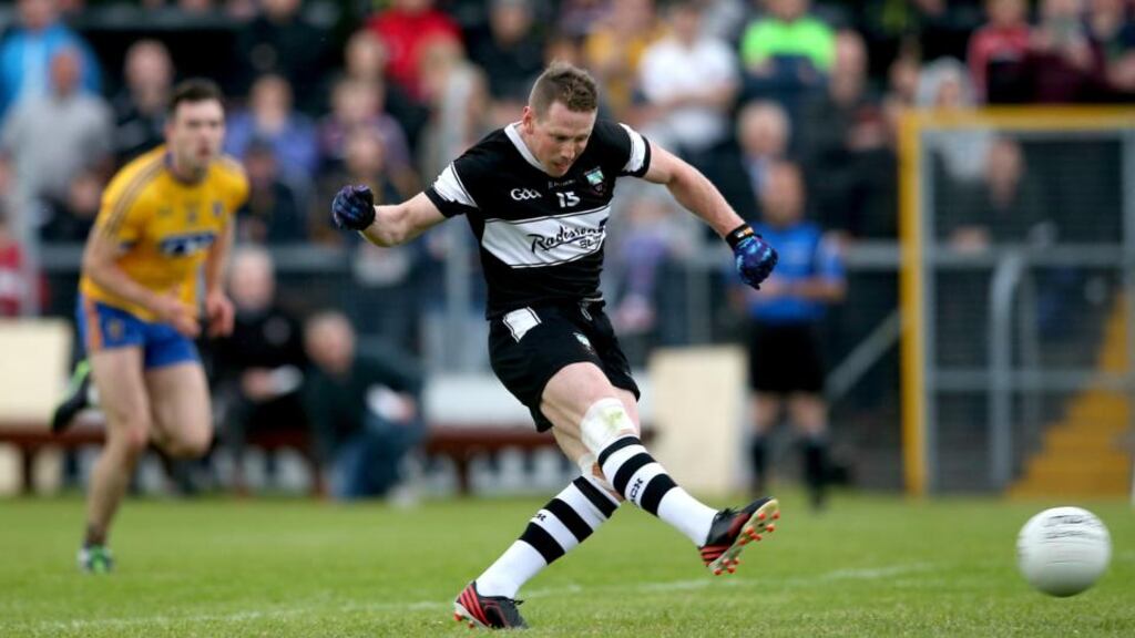 Adrian Marren scores a goal for Sligo from the penalty spot against Roscommon in the Connacht Senior Football Championship semi-final at Markievicz Park at the weekend. Photograph: James Crombie/Inpho.