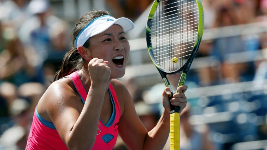China’s Peng Shuai  after her defeat of Poland’s  Agnieszka Radwanska  at yesterday’s  US Open  in New York.
