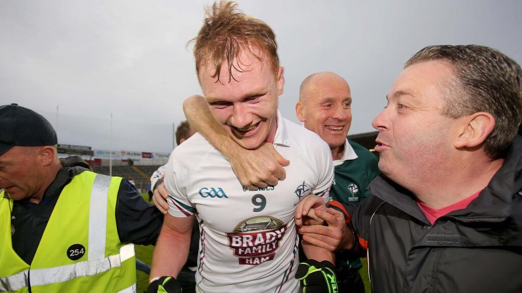 Kildare’s Paul Cribbin celebrates after his side beat Cork to reach the All-Ireland quarter-finals. Photo: Donall Farmer/INPHO