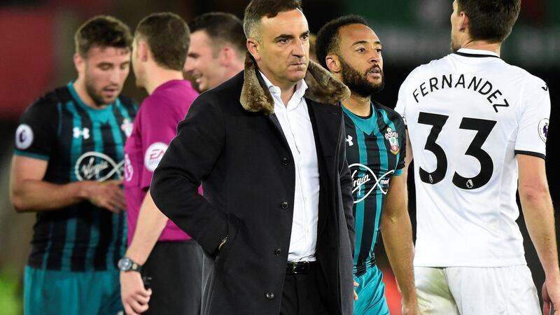 A dejected Carlos Carvalhal after his side’s defeat to Southampton. Photograph: Rebecca Naden/Reuters