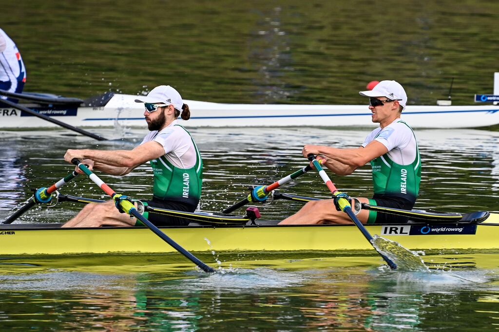 Ireland’s Fintan McCarthy and Paul O’Donovan in action. Photograph: Detlev Seyb/Inpho