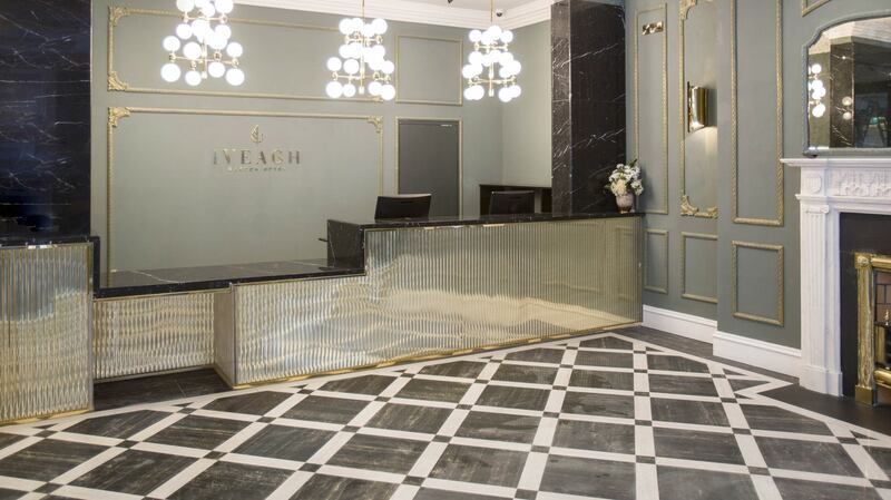 The reception area of the Iveagh Garden hotel