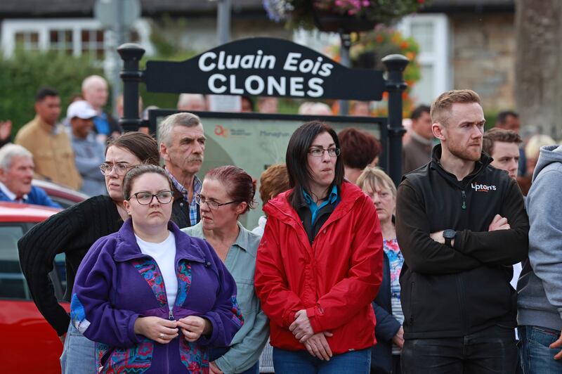 People await the hearse carrying the remains of Dlava Mohamed as they are brought to the family home in Clones, Co Monaghan. Photograph: Liam McBurney/PA Wire
