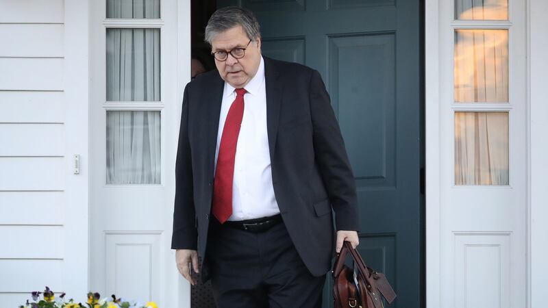 US attorney general William Barr, pictured leaving his home on Tuesday, submitted a four-page summary of Robert Mueller’s investigation to Congress. Photograph: Win McNamee/Getty Images