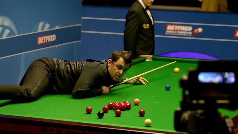Ronnie O’Sullivan during the first-round match against Gary Wilson at the 2017 World Snooker Championship at the Crucible Theatre in Sheffield. Photograph: Nigel Roddis/Getty Images
