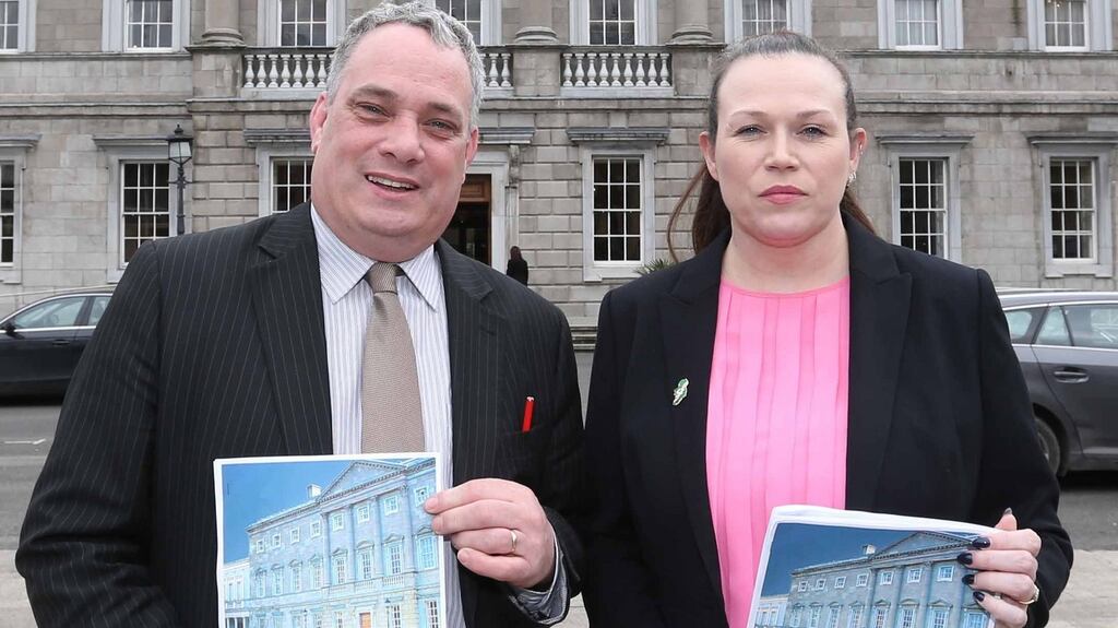 Sinn Féin party whip, Aengus Ó Snodaigh TD with Louise O’Reilly TD present Sinn Féin’s submission on political reform to the All-Party Oireachtas Committee at Leinster House. Photograph: RollingNews.ie