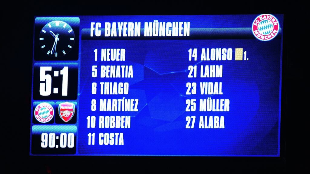 Arsenal were stuffed 5-1 by Bayern Munich leaving their Champions League hopes in tatters on Wednesday night. Photograph: Getty