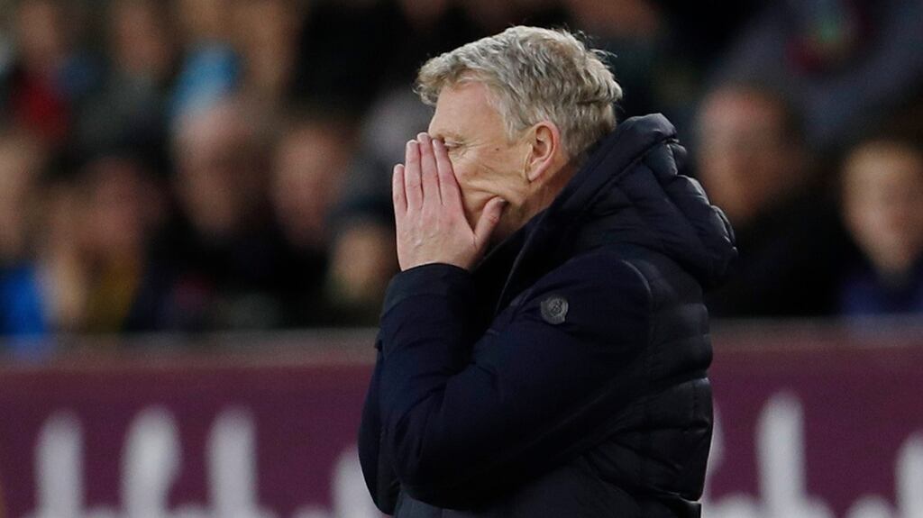 Sunderland manager David Moyes looks dejected as his side were easily beaten by Burnley at Turf Moor. Photo: Lee Smith/Reuters