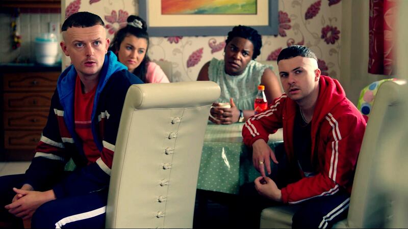 Chris Walley, Jennifer Barry, Demi Isaac Oviawe and Alex Murphy in The Young Offenders