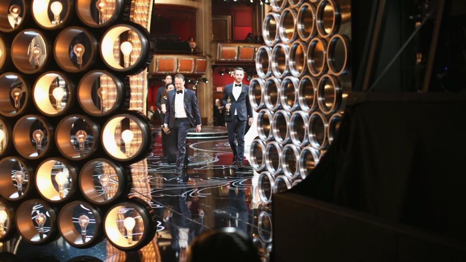 Behind the scenes: the view from backstage in 2014. Photograph: Christopher Polk/Getty