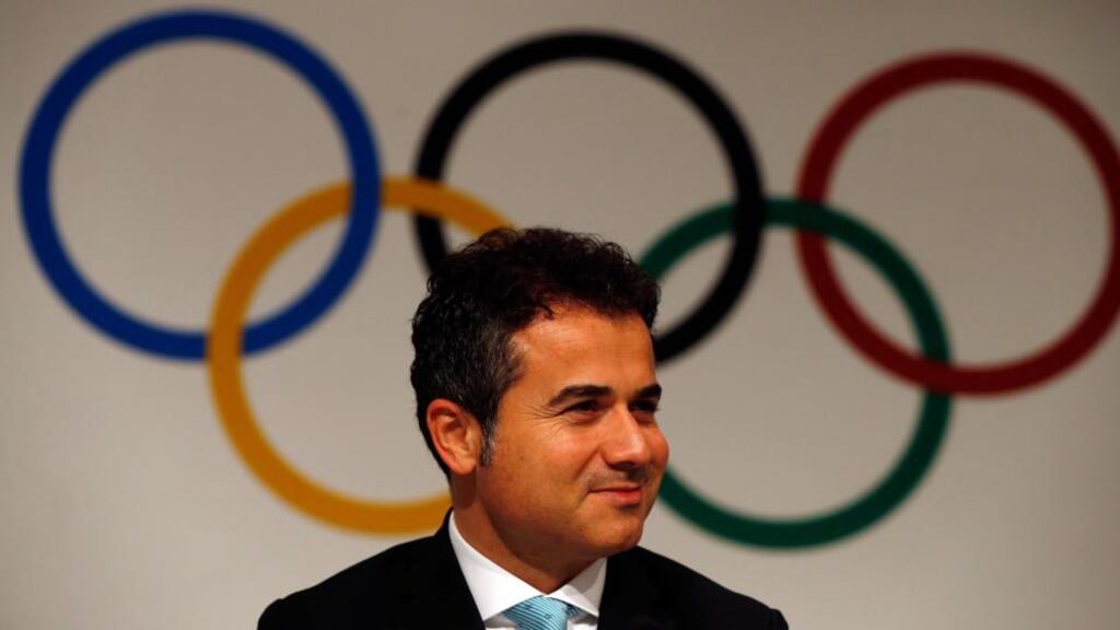 Turkey minister of youth and sports Suat Kilic speaks to the media . Photograph: Halleran/Getty Images