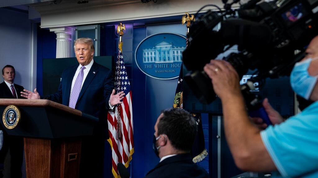 Donald Trump addresses a news conference at the White House in Washington, August 5th, 2020. Photograph: Erin Schaff/The New York Times