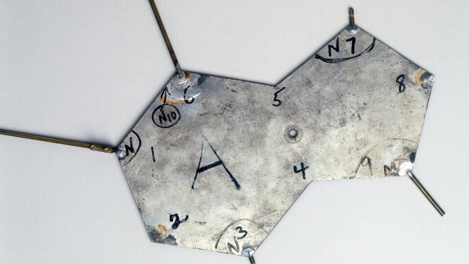 Unexpected consequences: some of the plates that Watson and Crick used in their model of DNA’s double helix. Photograph: Getty Images