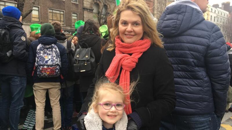 Clare Ryan with her daughter Charlotte, at the St Patrick’s Day parade. Photograph: Jack Power