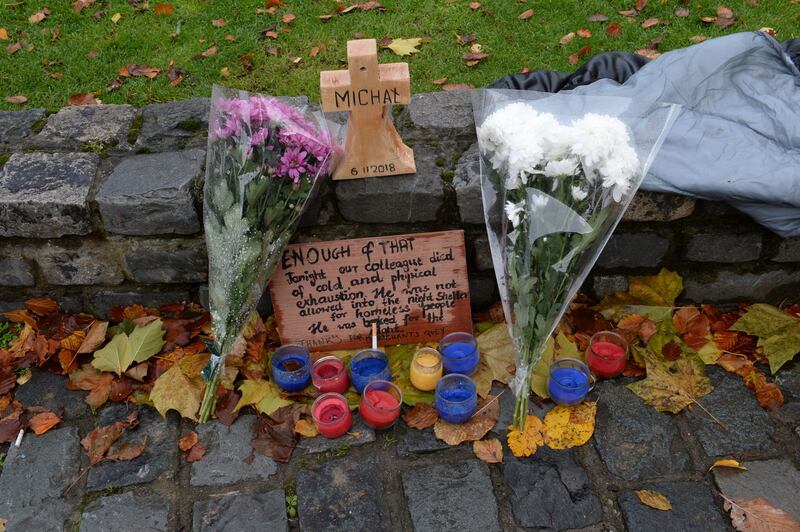 Flowers and messages left at the spot on Cook Street in Dublin where Photograph: Dara Mac Dónaill/The Irish Times