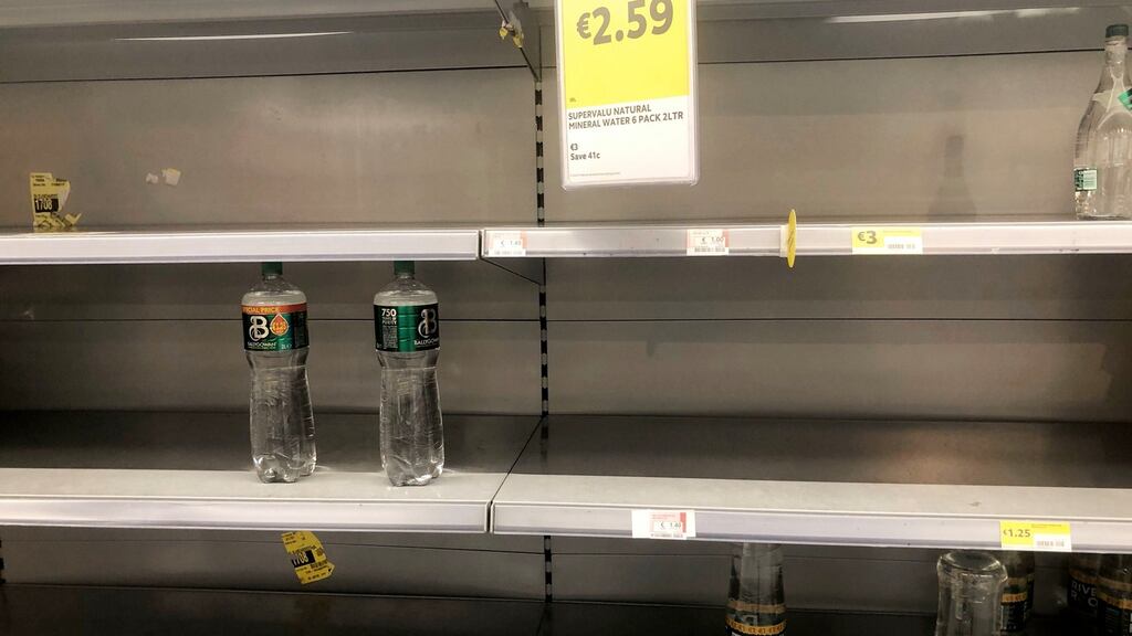 Low stocks of water in Supervalu, Castleknock, Dublin, due to the boil water notice. Photograph: Alan Betson/The Irish Times